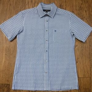 DAKS Blue&White Check Button Up Short Sleeve Collared Seersucker Shirt
